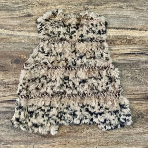 BCBGMAXAZRIA Animal print Genuine Fur Crochet panel Vest in Tan Sz M LIKE NEW - Picture 8 of 11